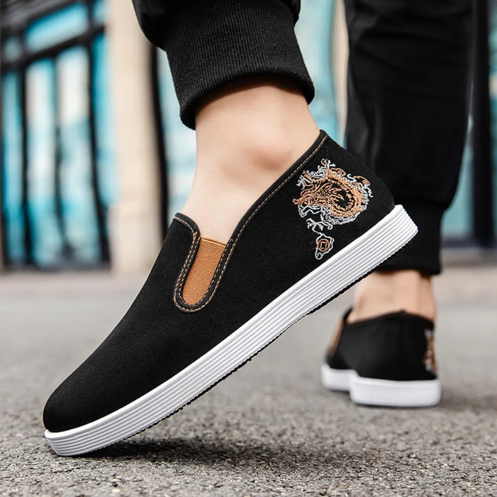 Kung Fu Slippers Tai Chi Shoes Embroidered Shoes Old Beijing Shoes Unisex Rubber Sole Martial Art Sports Shoes Chinese Traditional Slippers Men and Women