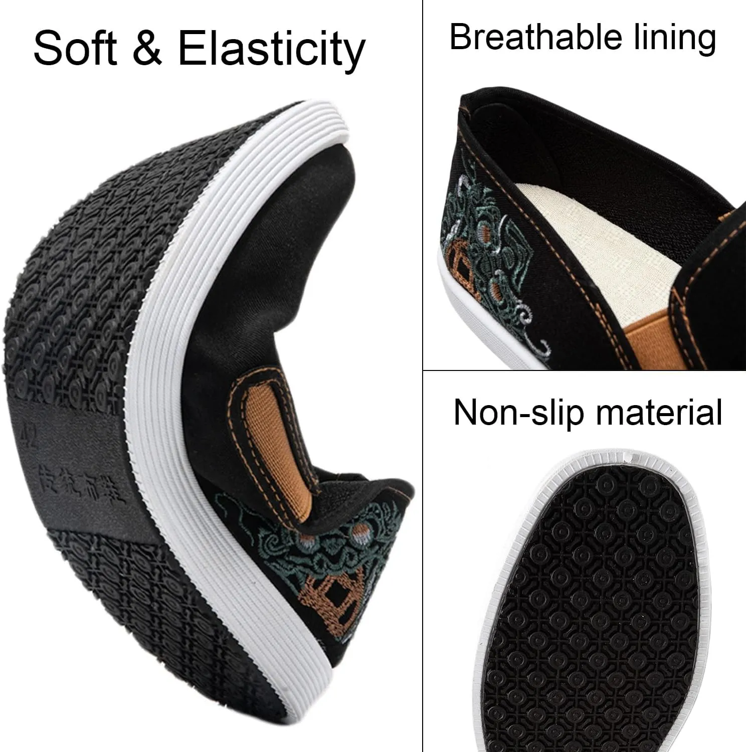 Kung Fu Slippers Tai Chi Shoes Embroidered Shoes Old Beijing Shoes Unisex Rubber Sole Martial Art Sports Shoes Chinese Traditional Slippers Men and Women