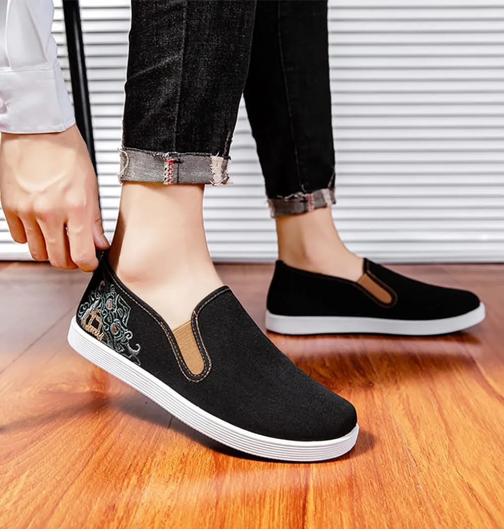 Kung Fu Slippers Tai Chi Shoes Embroidered Shoes Old Beijing Shoes Unisex Rubber Sole Martial Art Sports Shoes Chinese Traditional Slippers Men and Women