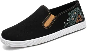 Kung Fu Slippers Tai Chi Shoes Embroidered Shoes Old Beijing Shoes Unisex Rubber Sole Martial Art Sports Shoes Chinese Traditional Slippers Men and Women