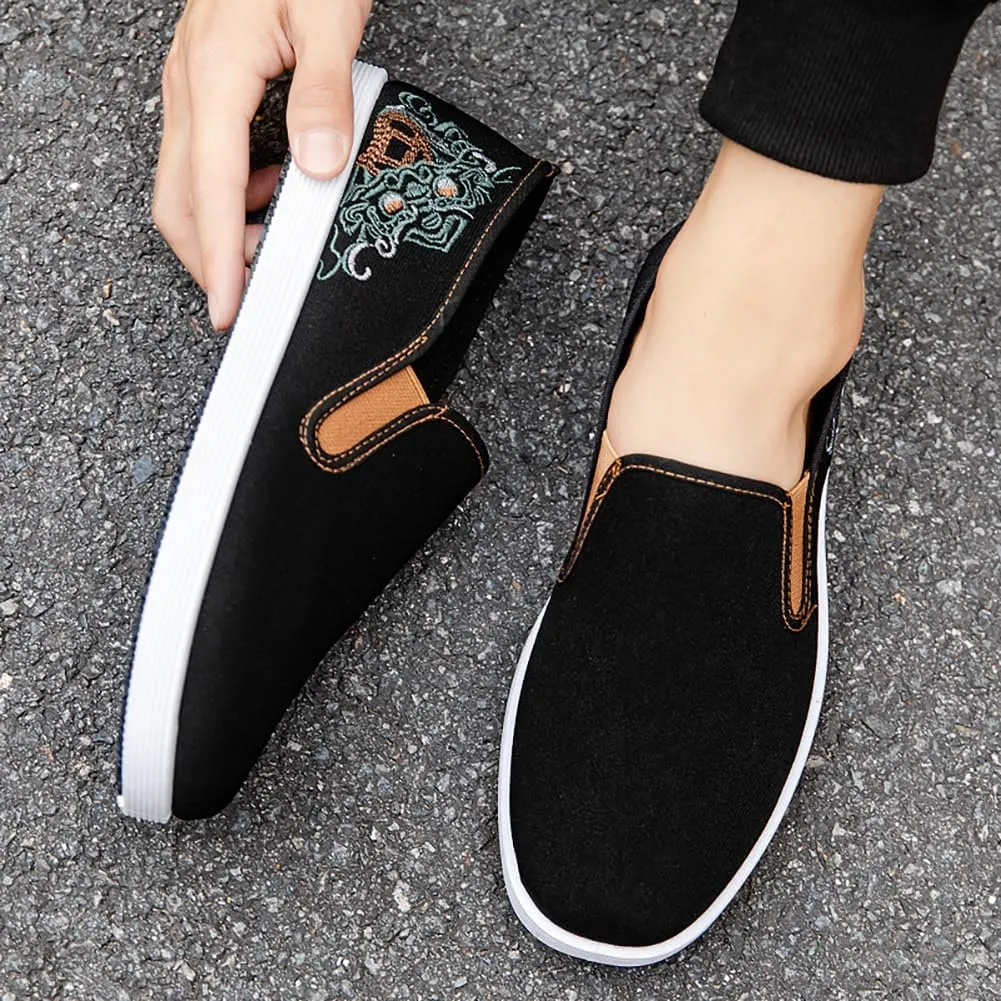 Kung Fu Slippers Tai Chi Shoes Embroidered Shoes Old Beijing Shoes Unisex Rubber Sole Martial Art Sports Shoes Chinese Traditional Slippers Men and Women