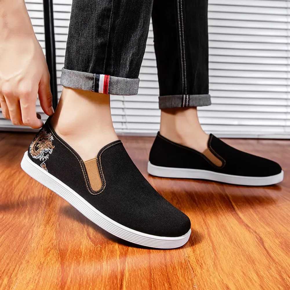 Kung Fu Slippers Tai Chi Shoes Embroidered Shoes Old Beijing Shoes Unisex Rubber Sole Martial Art Sports Shoes Chinese Traditional Slippers Men and Women