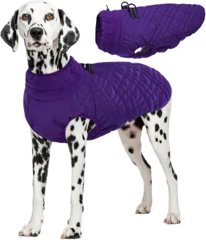 Kuoser Large Dog Coat - Windproof & Warm, Built-in Harness, Perfect for Large Breeds like Labrador & Beagle, Purple XXL