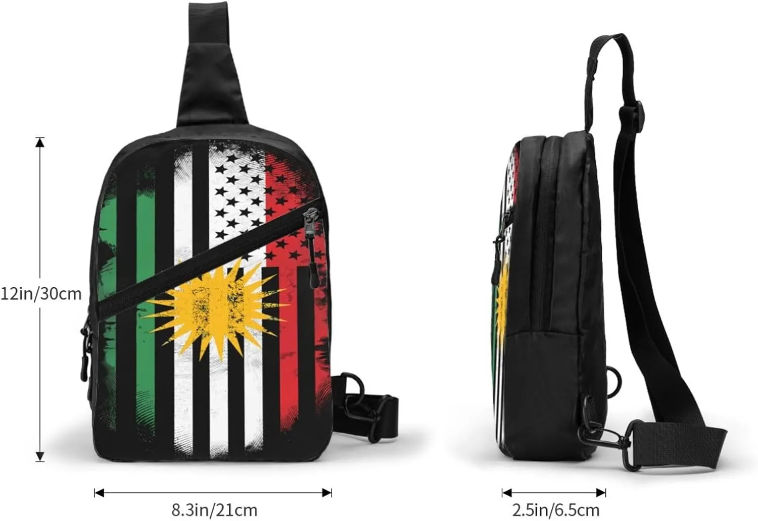 Kurdish Kurdistan American Flag Packable Crossbody Bag Portable Sling Bags Foldable Travel Daypack Reusable Sports Shoulder Backpack Diagonally Chest Bag for Workout