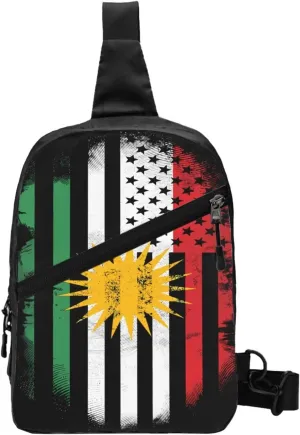 Kurdish Kurdistan American Flag Packable Crossbody Bag Portable Sling Bags Foldable Travel Daypack Reusable Sports Shoulder Backpack Diagonally Chest Bag for Workout