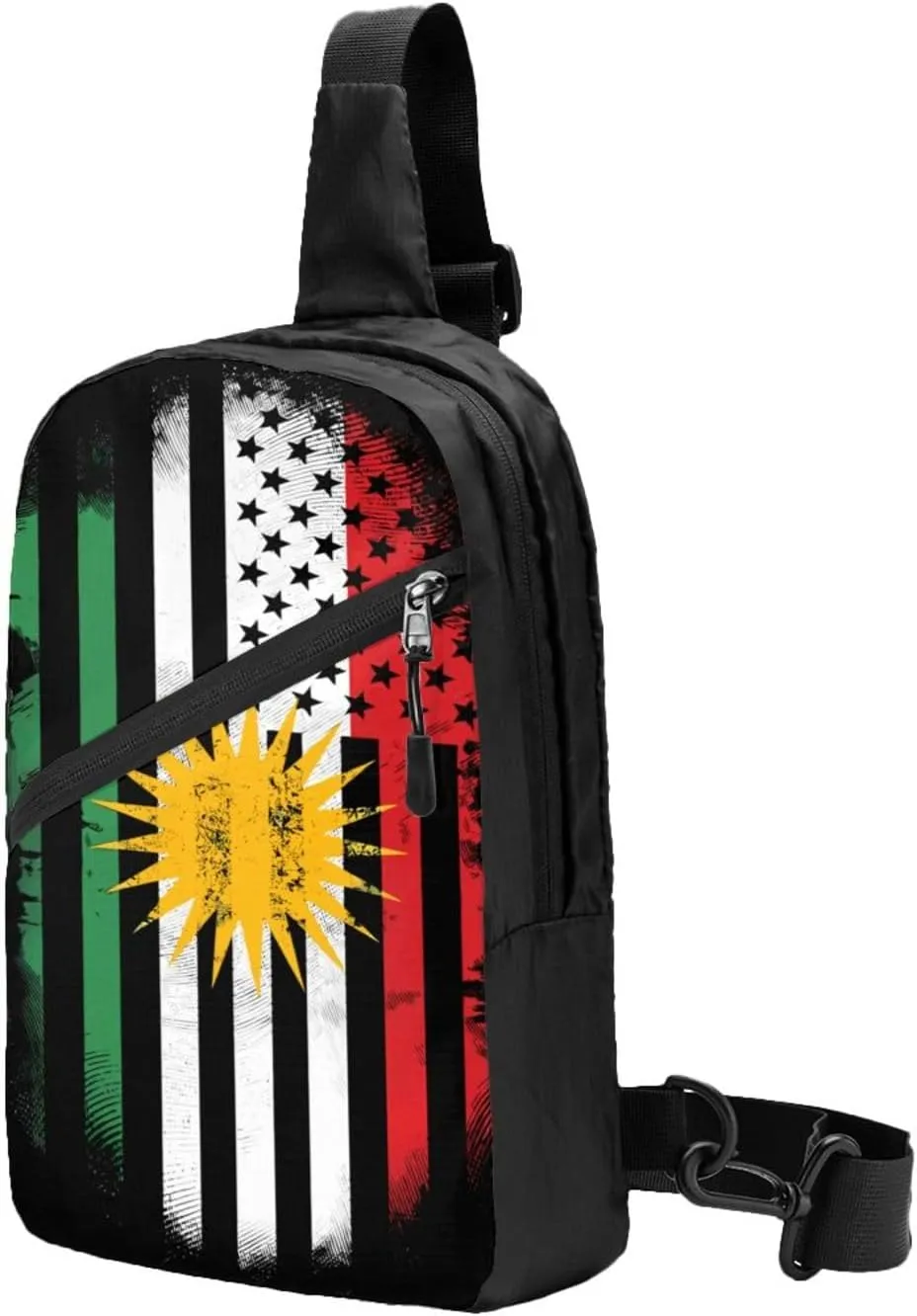 Kurdish Kurdistan American Flag Packable Crossbody Bag Portable Sling Bags Foldable Travel Daypack Reusable Sports Shoulder Backpack Diagonally Chest Bag for Workout