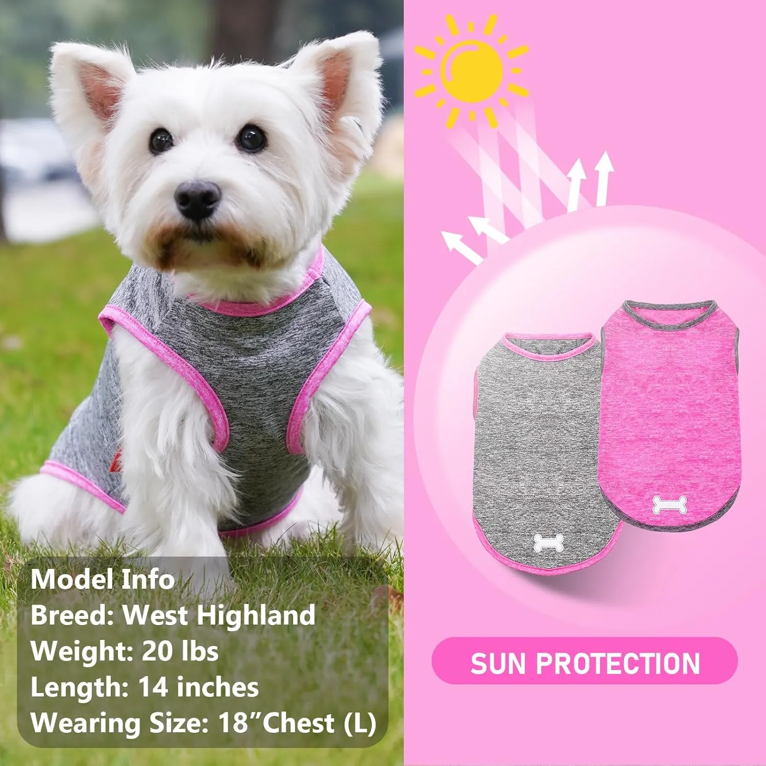 KYEESE 2 Pack Dog Shirts Quick Dry Soft Stretchy Dog T-Shirts with Reflective Label Sun Protection Tank Top Sleeveless Vest Pet Clothes for Small Medium Dogs, Medium, Grey Hotpink