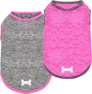 KYEESE 2 Pack Dog Shirts Quick Dry Soft Stretchy Dog T-Shirts with Reflective Label Sun Protection Tank Top Sleeveless Vest Pet Clothes for Small Medium Dogs, Medium, Grey Hotpink