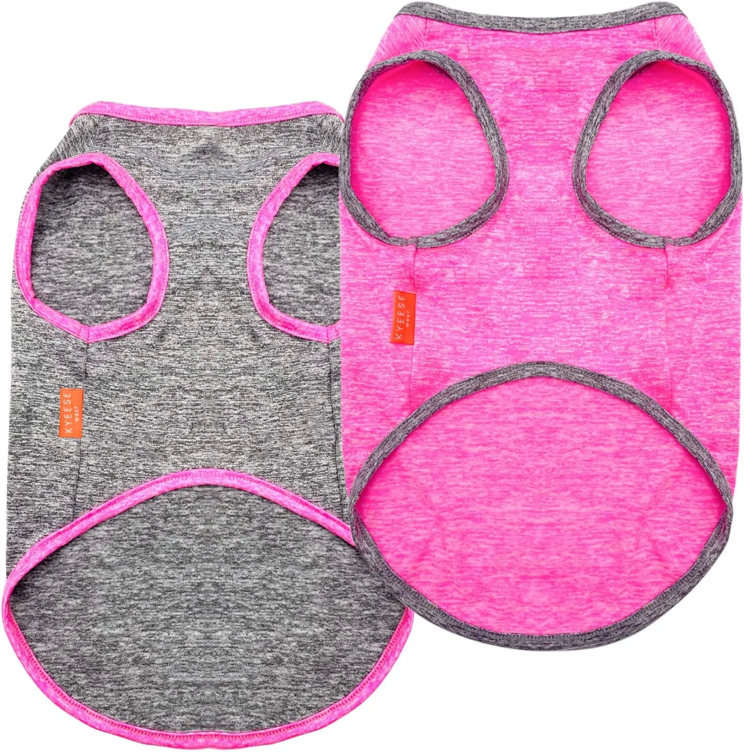 KYEESE 2 Pack Dog Shirts Quick Dry Soft Stretchy Dog T-Shirts with Reflective Label Sun Protection Tank Top Sleeveless Vest Pet Clothes for Small Medium Dogs, Medium, Grey Hotpink
