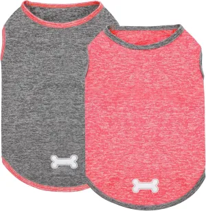 KYEESE 2 Pack Dog Shirts Quick Dry Soft Stretchy Dog T-Shirts with Reflective Label Tank Top Sleeveless Vest Sun Protection Pet Clothes for Small Pet, Coral Red Grey, L