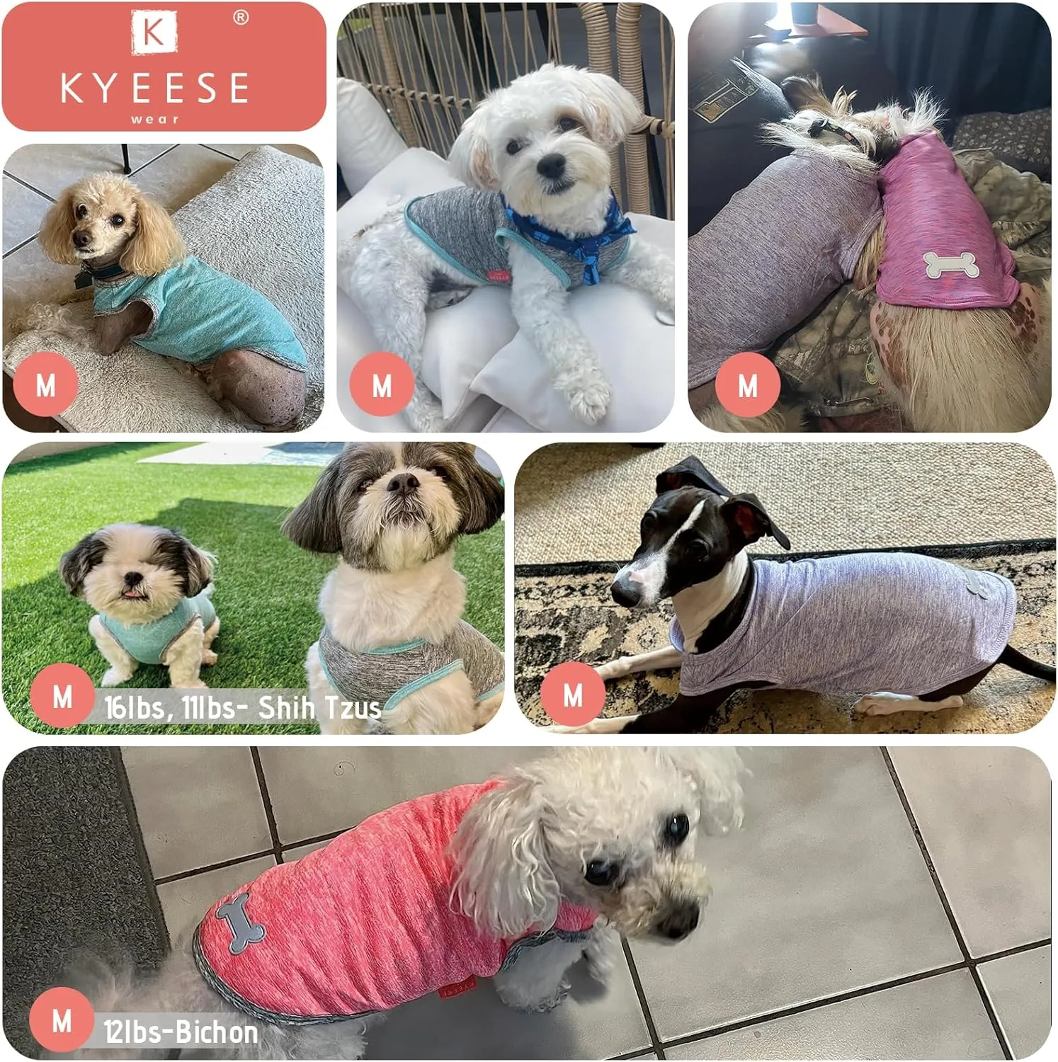 KYEESE 2 Pack Dog Shirts Quick Dry Soft Stretchy Pet T-Shirts with Reflective Label Tank Top Sleeveless Vest Sun Protection Dog Clothes for Small Medium Dogs, Medium, Grey Blue