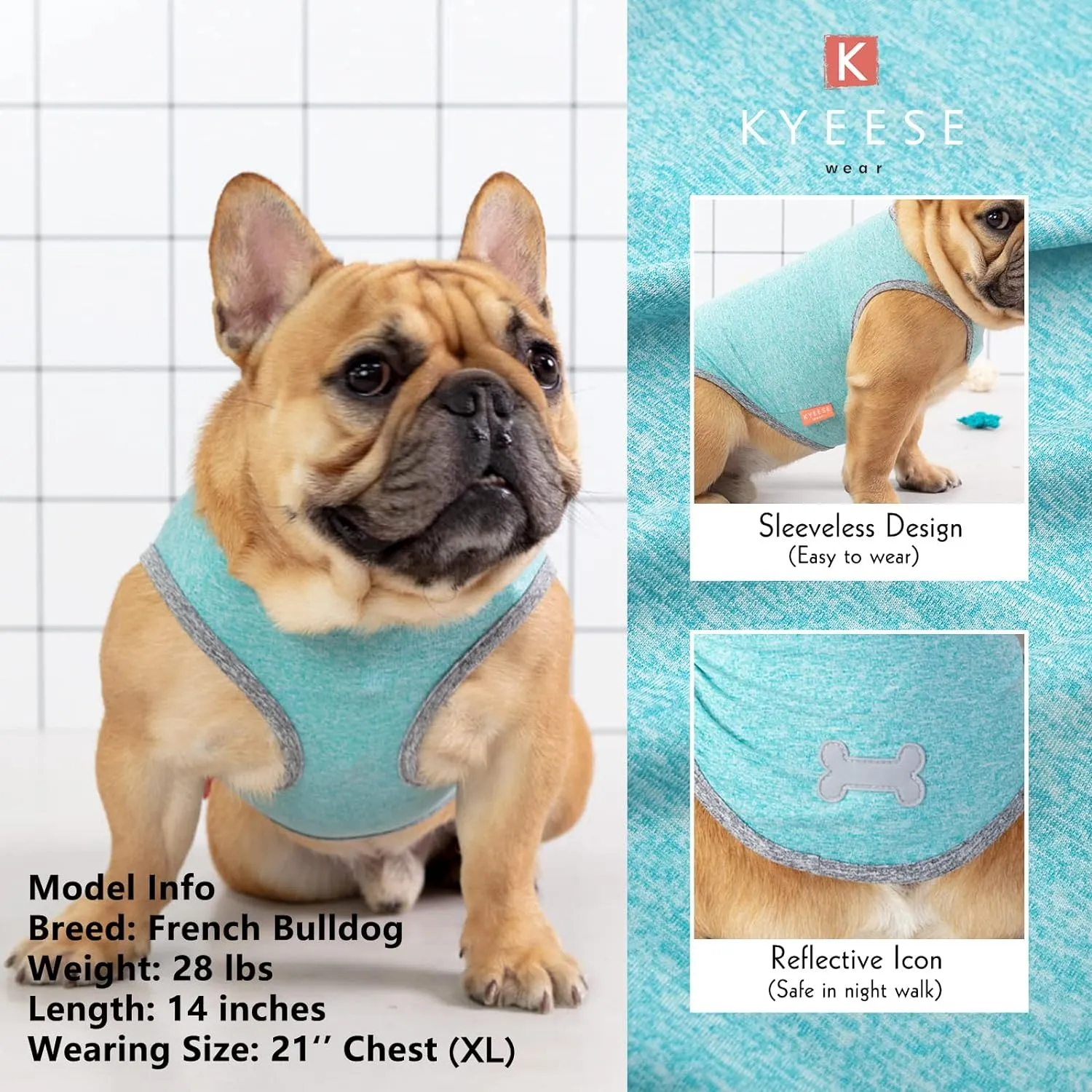 KYEESE 2 Pack Dog Shirts Quick Dry Soft Stretchy Pet T-Shirts with Reflective Label Tank Top Sleeveless Vest Sun Protection Dog Clothes for Small Medium Dogs, Medium, Grey Blue