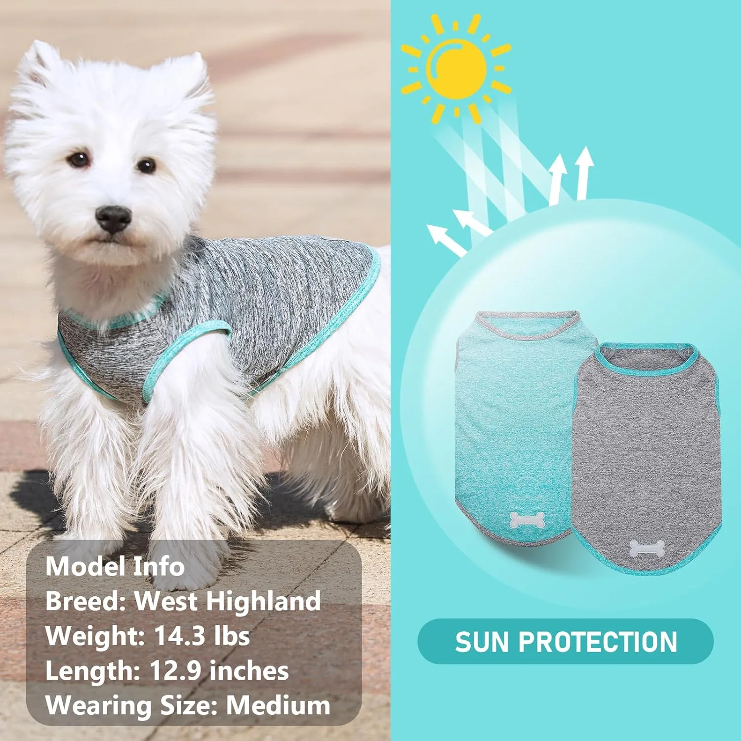 KYEESE 2 Pack Dog Shirts Quick Dry Soft Stretchy Pet T-Shirts with Reflective Label Tank Top Sleeveless Vest Sun Protection Dog Clothes for Small Medium Dogs, Medium, Grey Blue