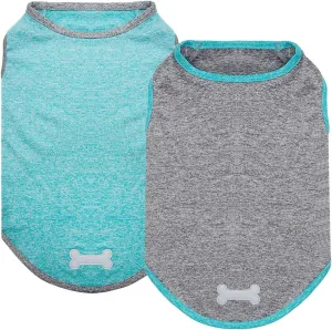 KYEESE 2 Pack Dog Shirts Quick Dry Soft Stretchy Pet T-Shirts with Reflective Label Tank Top Sleeveless Vest Sun Protection Dog Clothes for Small Medium Dogs, Medium, Grey Blue