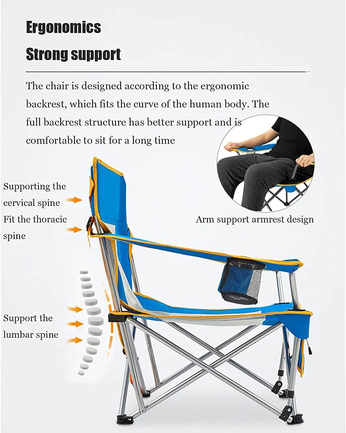 KYUSAR Camping Chair Outdoor Chair Foldable Chair Outdoor Armchair Beach Deck Chairs Portable Leisure Seat Stool with Breathable Mesh, Comes with Storage Bag Folding Camping Chair