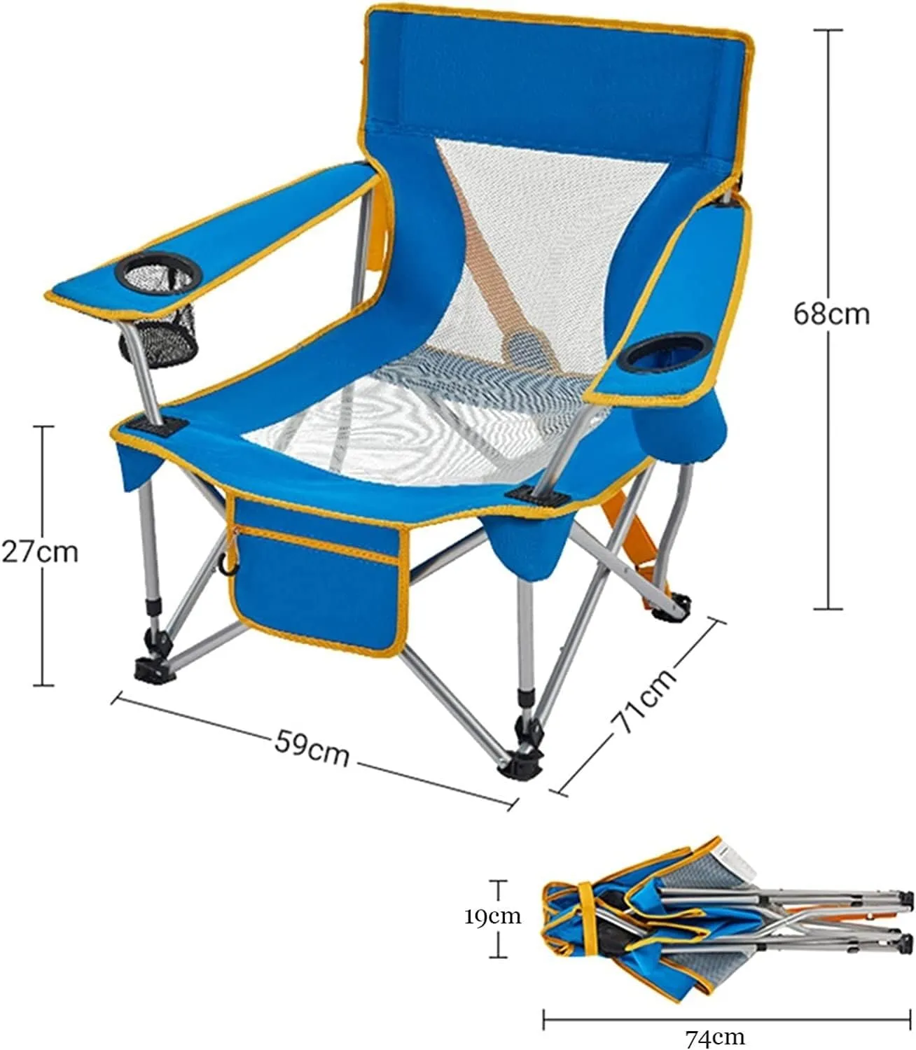 KYUSAR Camping Chair Outdoor Chair Foldable Chair Outdoor Armchair Beach Deck Chairs Portable Leisure Seat Stool with Breathable Mesh, Comes with Storage Bag Folding Camping Chair