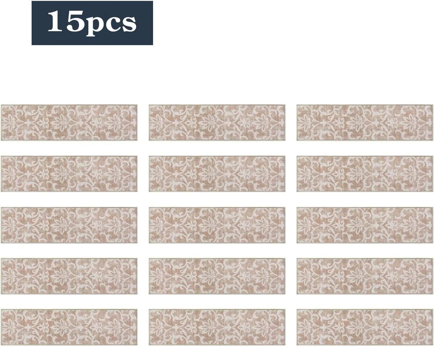 Lahome Carpet Stair Treads Non Slip Backing, 15 Pack 8" X 30" Stair Treads for Wooden Steps Indoor, Soft Washable Stairway Stair Runners Oriental Staircase Rugs for Kids Pets Elders(15pc, Beige)