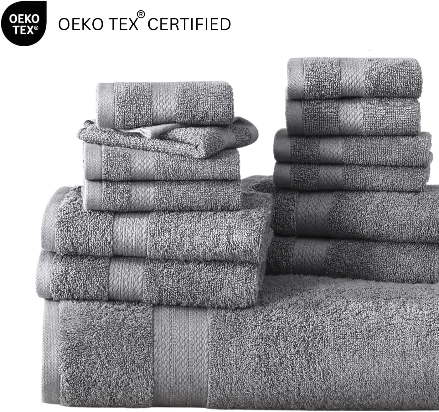 Lane Linen 100% Cotton 24 Pc Bathroom Towel Set - Ring Spun, Quick Dry, Soft & Absorbent - 2 Bath Sheets, 4 Fingertip Towels, 4 Bath, 6 Hand Towels, 8 Washcloths - Hotel Quality Towel Set - Space Grey