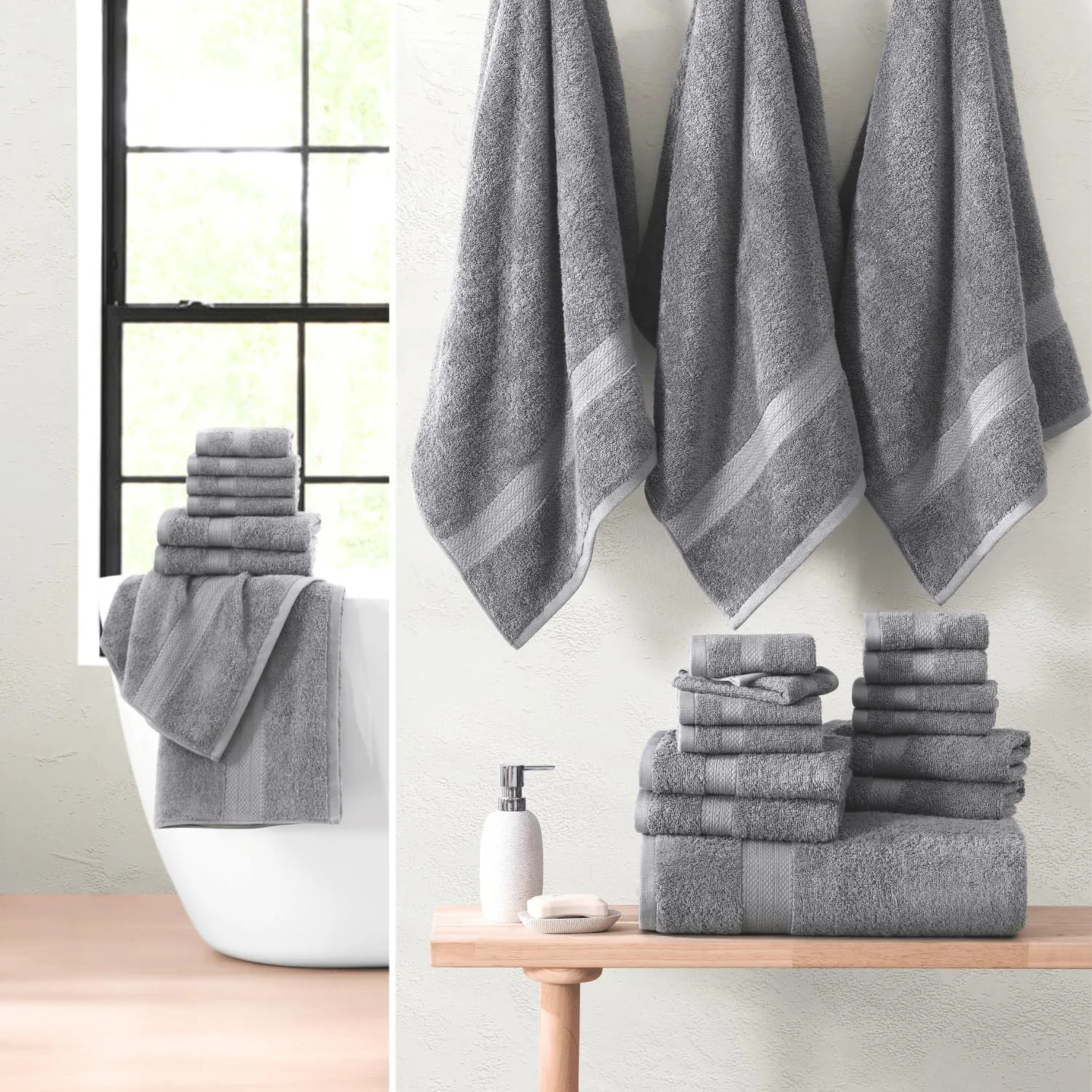 Lane Linen 100% Cotton 24 Pc Bathroom Towel Set - Ring Spun, Quick Dry, Soft & Absorbent - 2 Bath Sheets, 4 Fingertip Towels, 4 Bath, 6 Hand Towels, 8 Washcloths - Hotel Quality Towel Set - Space Grey