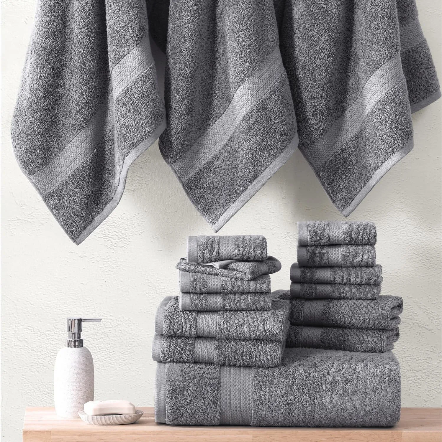 Lane Linen 100% Cotton 24 Pc Bathroom Towel Set - Ring Spun, Quick Dry, Soft & Absorbent - 2 Bath Sheets, 4 Fingertip Towels, 4 Bath, 6 Hand Towels, 8 Washcloths - Hotel Quality Towel Set - Space Grey