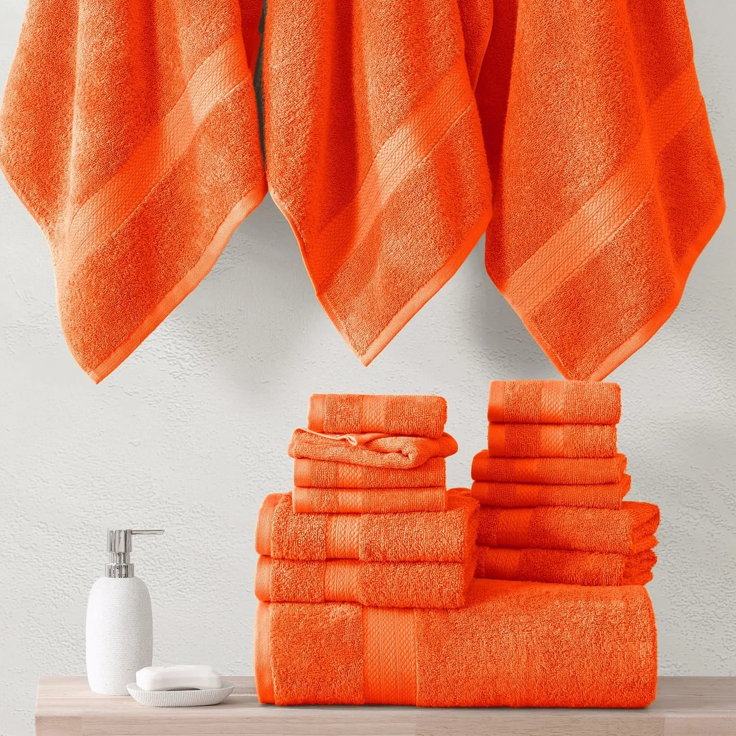 LANE LINEN 100% Cotton 24 Piece Bathroom Towel Set - Ring Spun, Quick Dry, Ultra Soft & Absorbent - 2 Bath Sheets, 4 Fingertip, 4 Bath, 6 Hand Towels, 8 Washcloths - Oeko Tex Certified - Tiger Lily