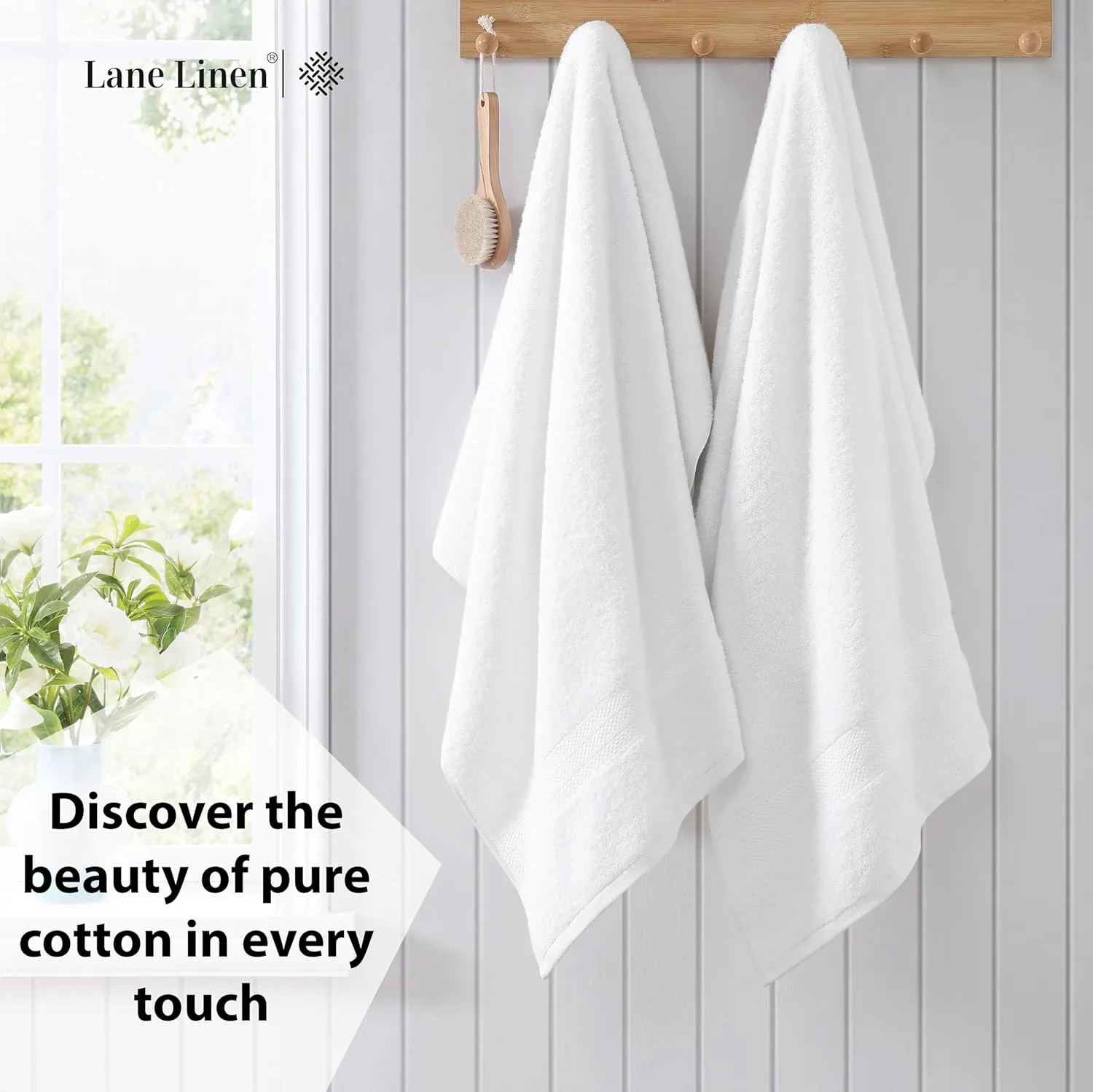 LANE LINEN 100% Cotton 4 Pack Bath Towels (28"x54") - Ring Spun Cotton - Large Towels for Bathroom - Quick Drying, Highly Soft & Absorbent Shower Towel Set - Hotel & Spa Quality - White Towel Set