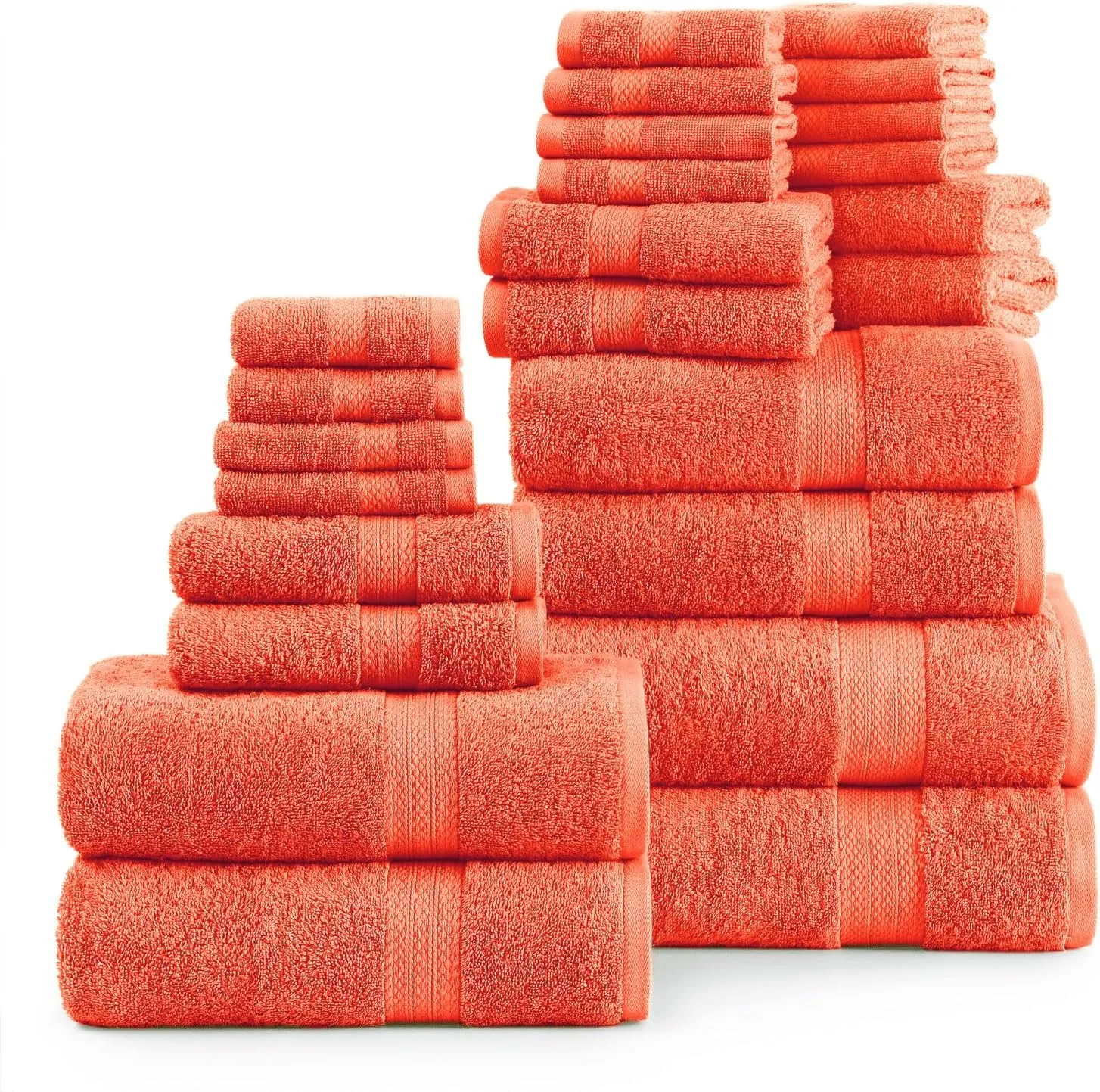 Lane Linen 100% Cotton Bathroom Towel Set - 24 Pc - Ring Spun, Quick Dry, Soft & Absorbent - 2 Bath Sheets, 4 Fingertip, 4 Bath, 6 Hand Towels, 8 Washcloths - Machine Wash in Cold Water - Living Coral