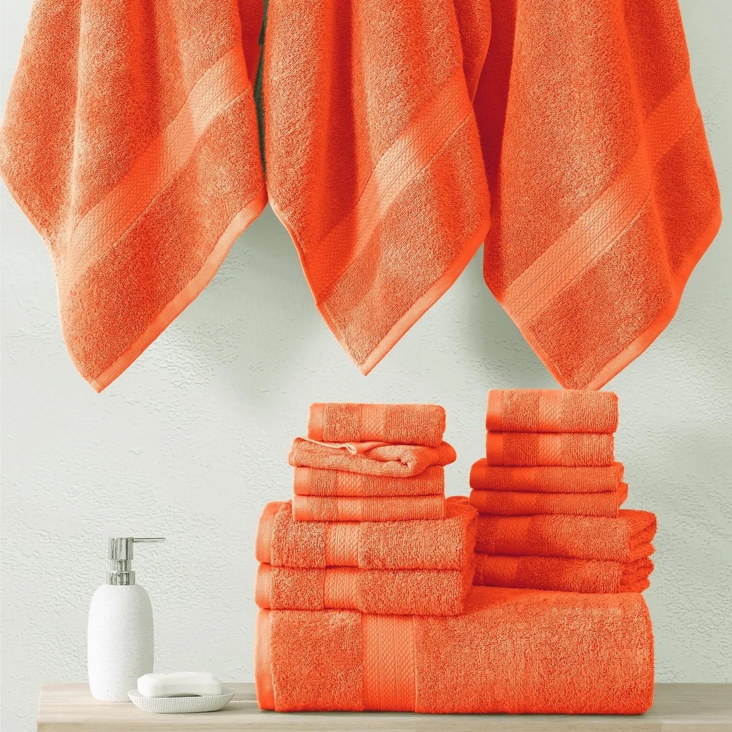 Lane Linen 100% Cotton Bathroom Towel Set - 24 Pc - Ring Spun, Quick Dry, Soft & Absorbent - 2 Bath Sheets, 4 Fingertip, 4 Bath, 6 Hand Towels, 8 Washcloths - Machine Wash in Cold Water - Living Coral