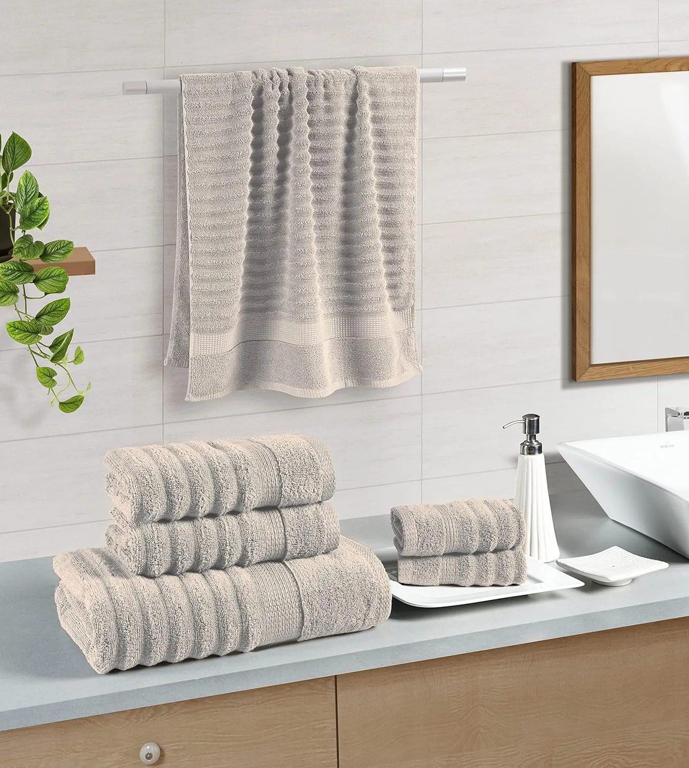 Lane Linen Luxury Bath Towels Set - Luxurious Hotel-Style Shower Towels and Washcloths Sets, 100% Cotton Bath Towel Sets for Bathroom - Includes 2 Bath, 2 Hand & 2 Wash Cloths (Set of 6) - Platinum