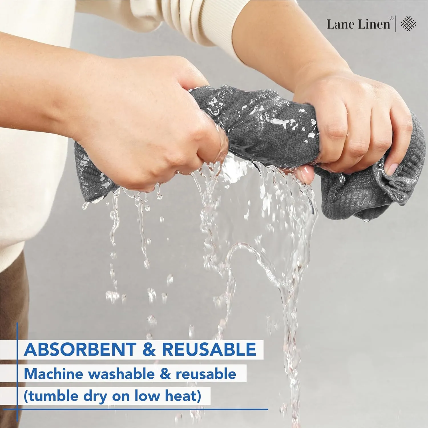 LANE LINEN Pack of 24 Washcloths Set - Spa & Salon Quality - 100% Mercerized Cotton Face Towels - Ring Spun, Very Soft & Absorbent Wash Cloths for Showering - Fingertip Towels - 13"x13", Space Grey