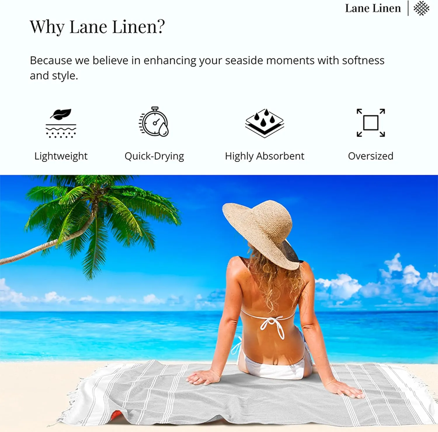LANE LINEN Pool Towels, Turkish Beach Towels Oversized Set of 6, Pre-Washed, No Shrink, Quick Dry Travel Towel, Stylish Beach Towel for Women, Absorbent & Sand Free Towel, 39"x71" - Grey
