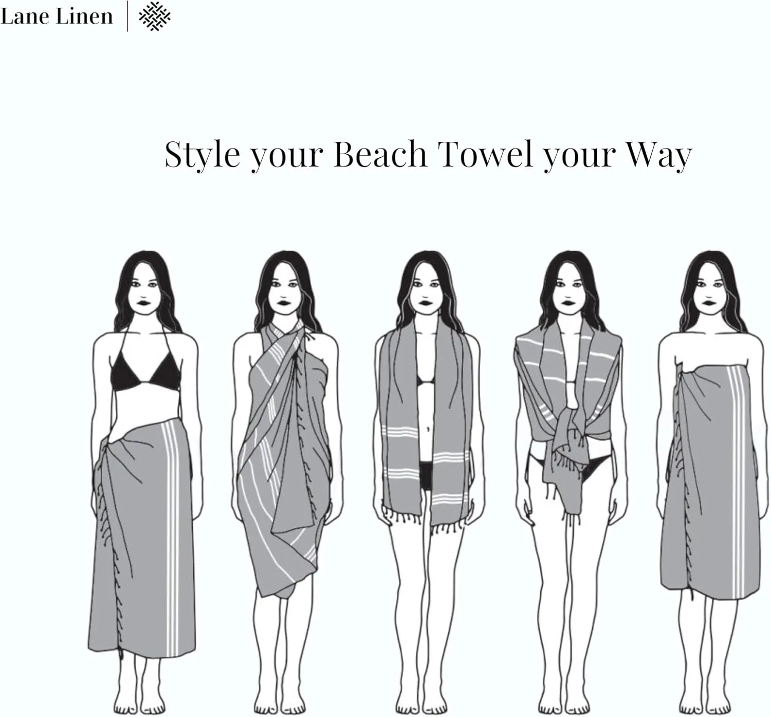 LANE LINEN Pool Towels, Turkish Beach Towels Oversized Set of 6, Pre-Washed, No Shrink, Quick Dry Travel Towel, Stylish Beach Towel for Women, Absorbent & Sand Free Towel, 39"x71" - Grey