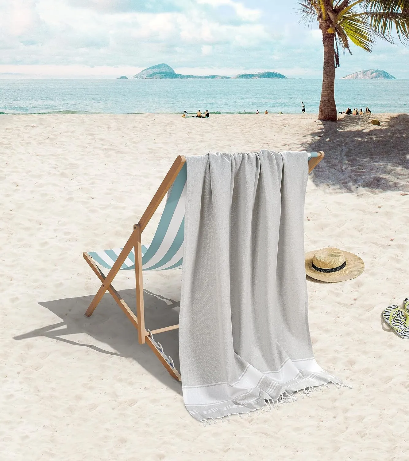 LANE LINEN Pool Towels, Turkish Beach Towels Oversized Set of 6, Pre-Washed, No Shrink, Quick Dry Travel Towel, Stylish Beach Towel for Women, Absorbent & Sand Free Towel, 39"x71" - Grey