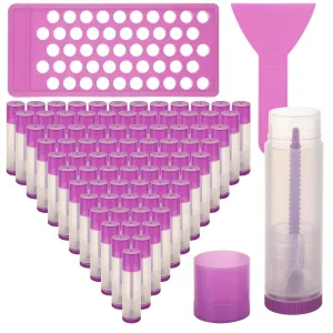 LANIAKEA 200Pcs Lip Balm Tubes with Filling Tray and Spatula 3/16 oz Empty Clear Containers Tube with Purple Cap for Homemade Lipstick Chapstick DIY