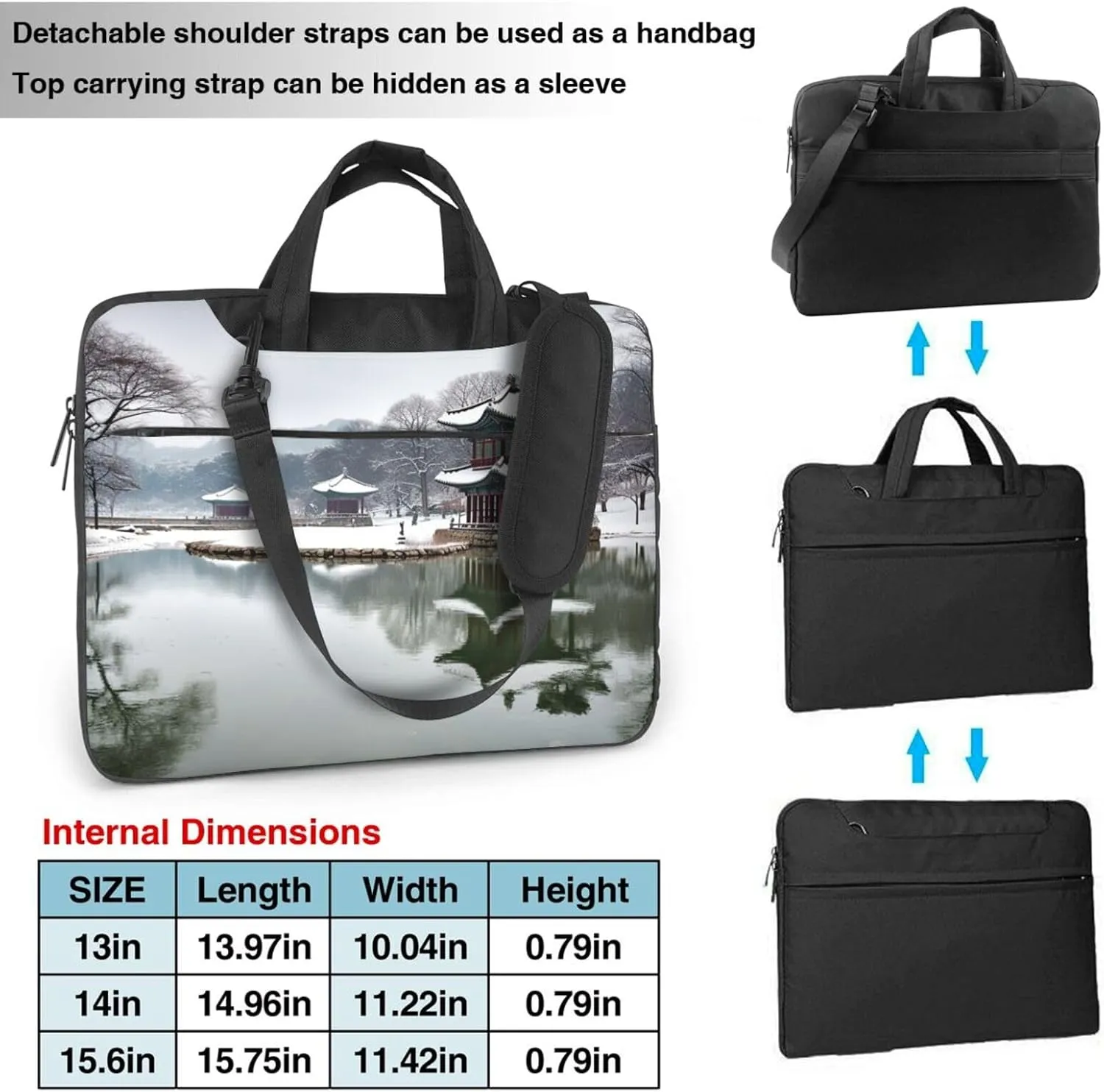 Laptop Sleeve Bag Shockproof Notebook Case Korea Winter Lake Computer Carrying Case with Shoulder Strap 15.6 inch