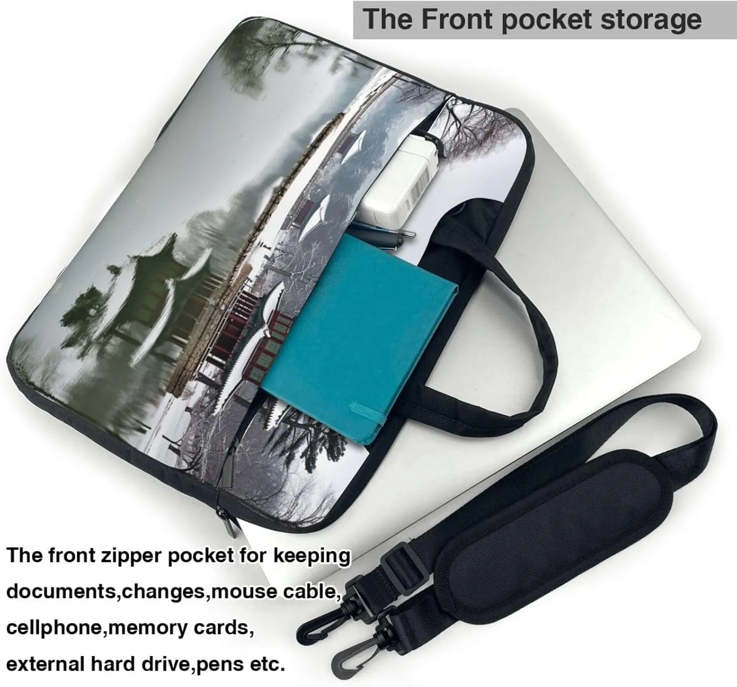 Laptop Sleeve Bag Shockproof Notebook Case Korea Winter Lake Computer Carrying Case with Shoulder Strap 15.6 inch