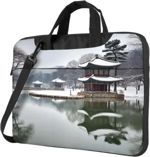 Laptop Sleeve Bag Shockproof Notebook Case Korea Winter Lake Computer Carrying Case with Shoulder Strap 15.6 inch