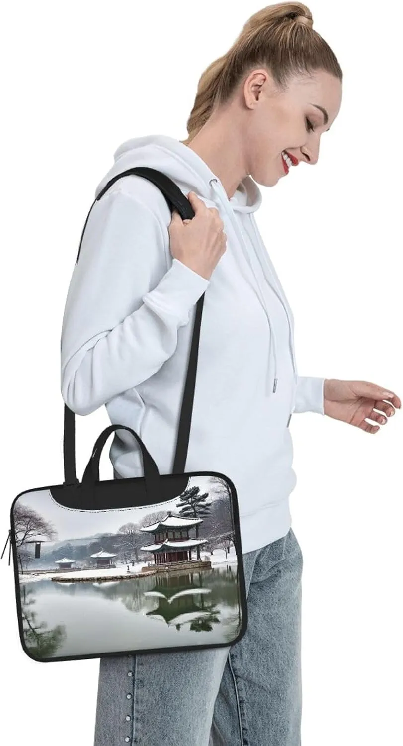 Laptop Sleeve Bag Shockproof Notebook Case Korea Winter Lake Computer Carrying Case with Shoulder Strap 15.6 inch