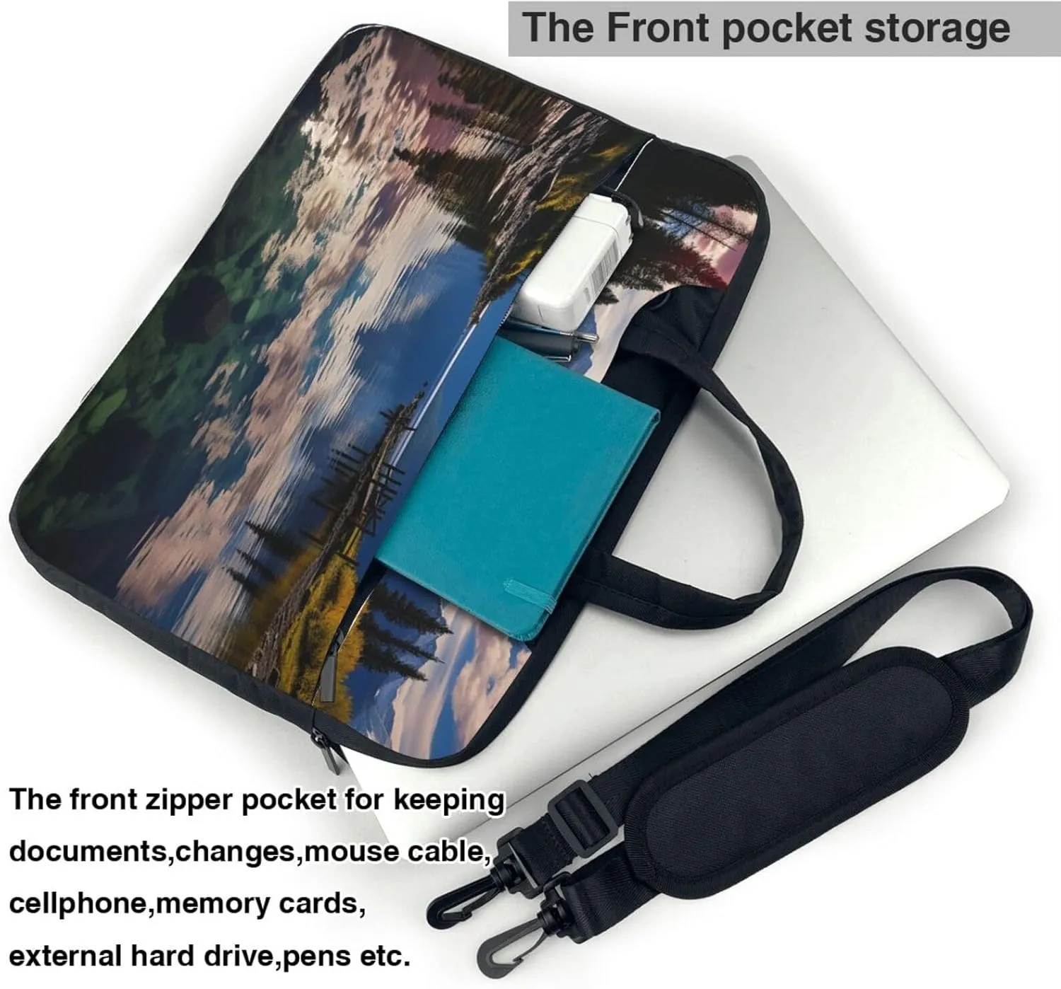 Laptop Sleeve Bag Shockproof Notebook Case National Park Lake Computer Carrying Case with Shoulder Strap 14 inch