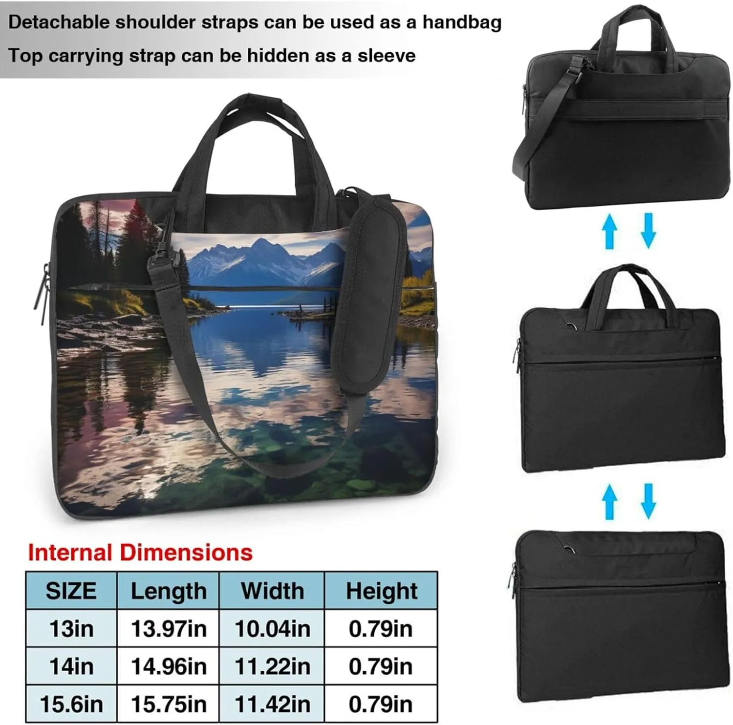 Laptop Sleeve Bag Shockproof Notebook Case National Park Lake Computer Carrying Case with Shoulder Strap 14 inch