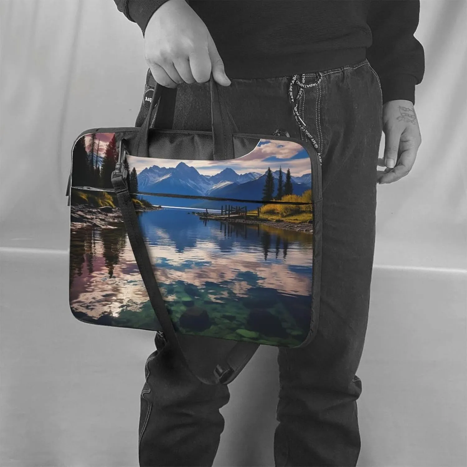 Laptop Sleeve Bag Shockproof Notebook Case National Park Lake Computer Carrying Case with Shoulder Strap 14 inch