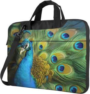 Laptop Sleeve Bag Shockproof Notebook Case Peacocks Feather Computer Carrying Case with Shoulder Strap 14 inch