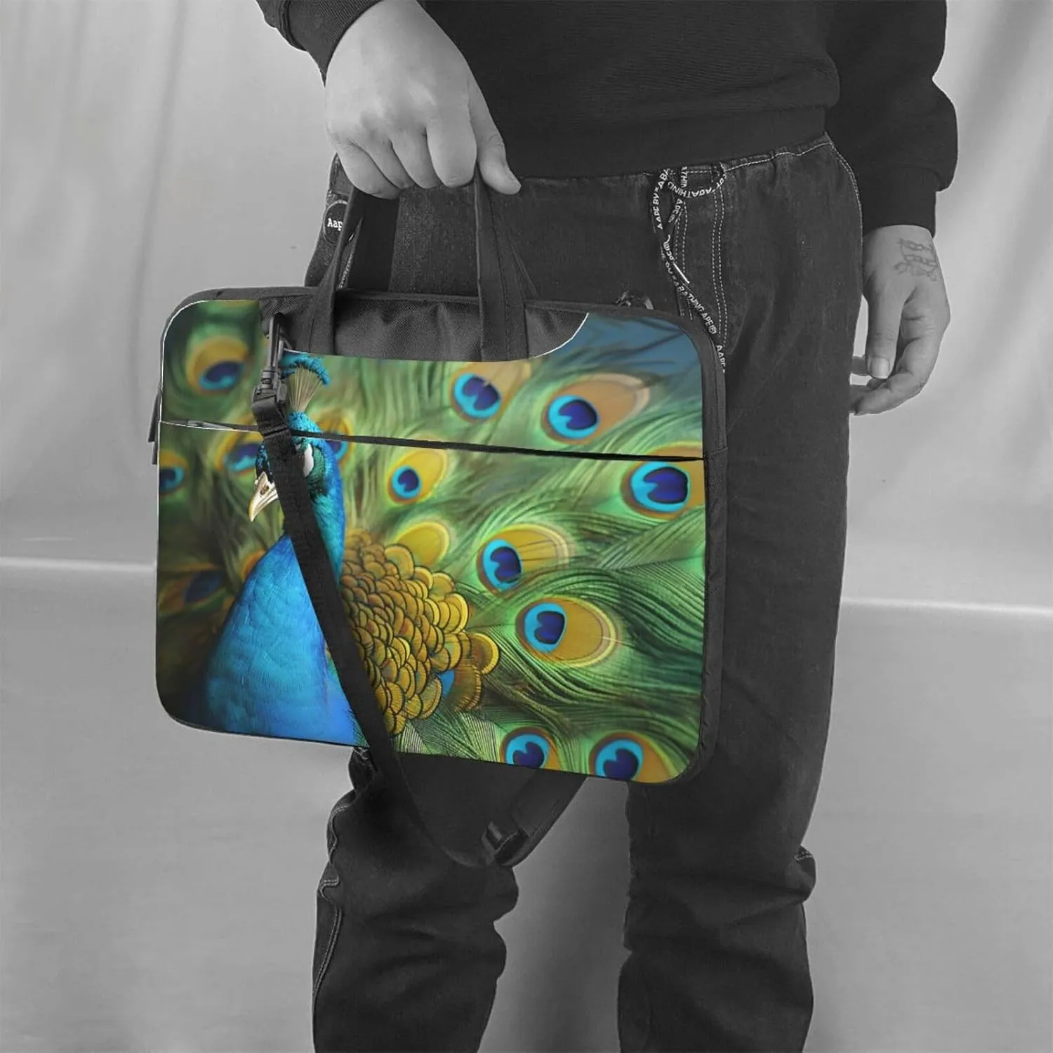 Laptop Sleeve Bag Shockproof Notebook Case Peacocks Feather Computer Carrying Case with Shoulder Strap 14 inch