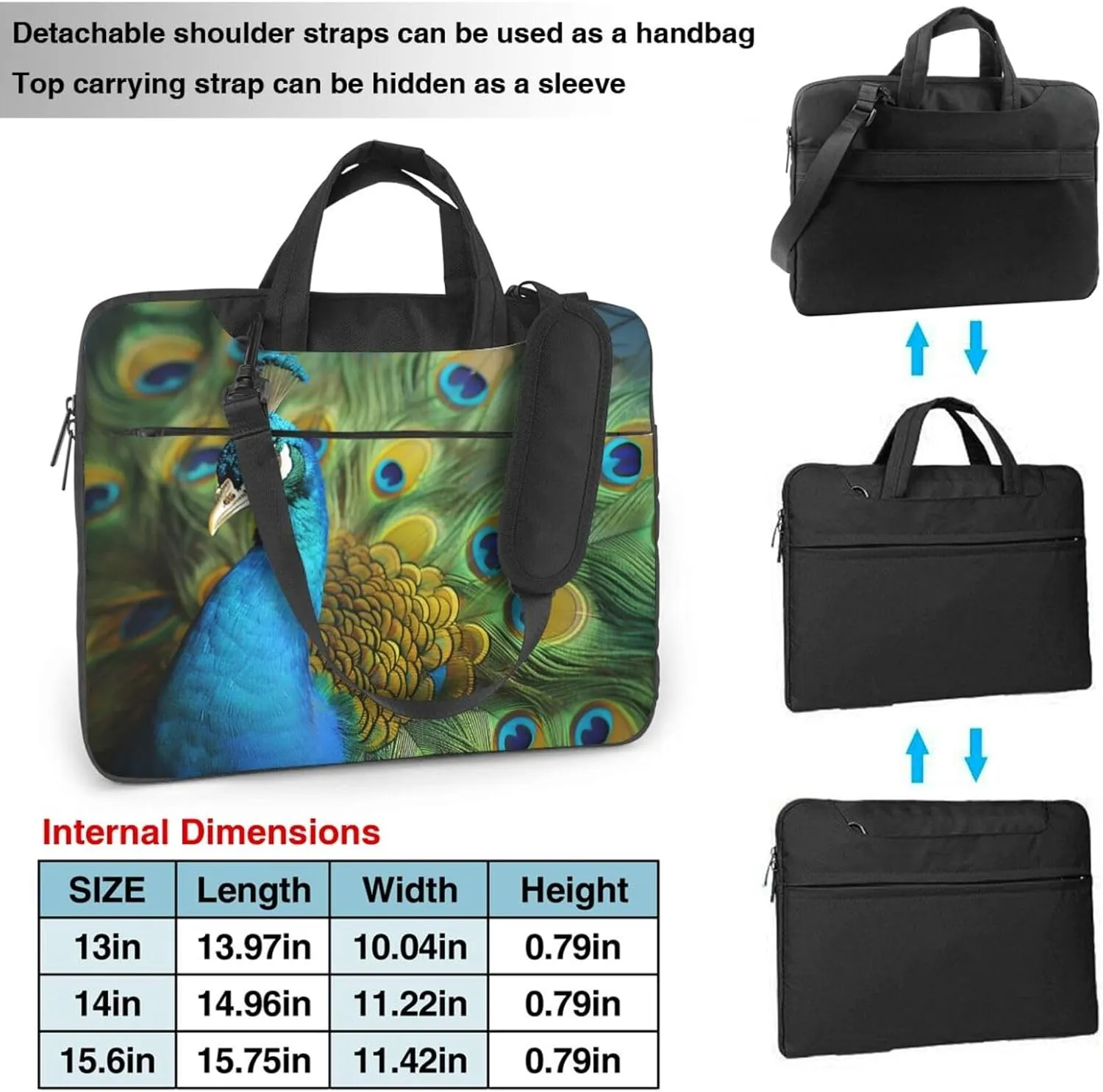 Laptop Sleeve Bag Shockproof Notebook Case Peacocks Feather Computer Carrying Case with Shoulder Strap 14 inch