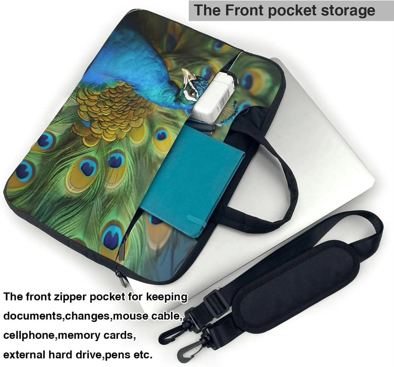 Laptop Sleeve Bag Shockproof Notebook Case Peacocks Feather Computer Carrying Case with Shoulder Strap 14 inch
