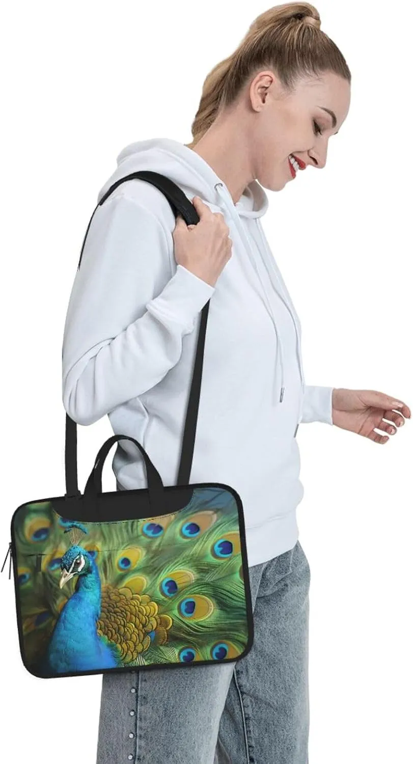 Laptop Sleeve Bag Shockproof Notebook Case Peacocks Feather Computer Carrying Case with Shoulder Strap 14 inch