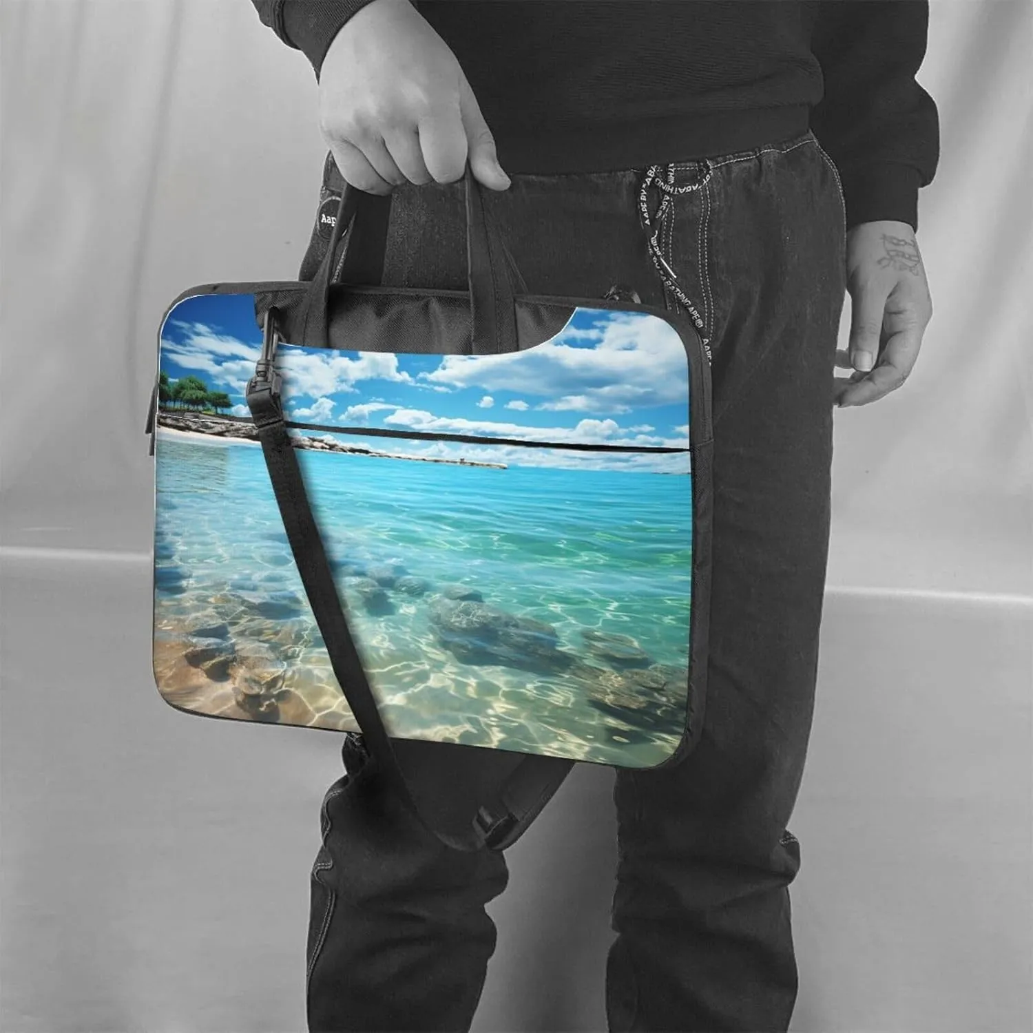 Laptop Sleeve Bag Shockproof Notebook Case Scenic Sea Water Computer Carrying Case with Shoulder Strap 13 inch