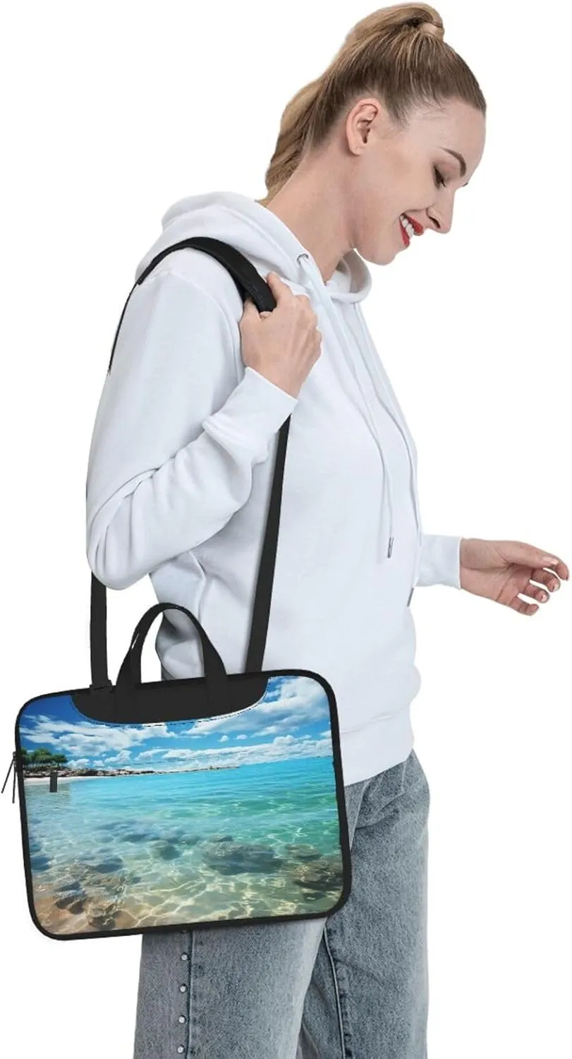 Laptop Sleeve Bag Shockproof Notebook Case Scenic Sea Water Computer Carrying Case with Shoulder Strap 13 inch