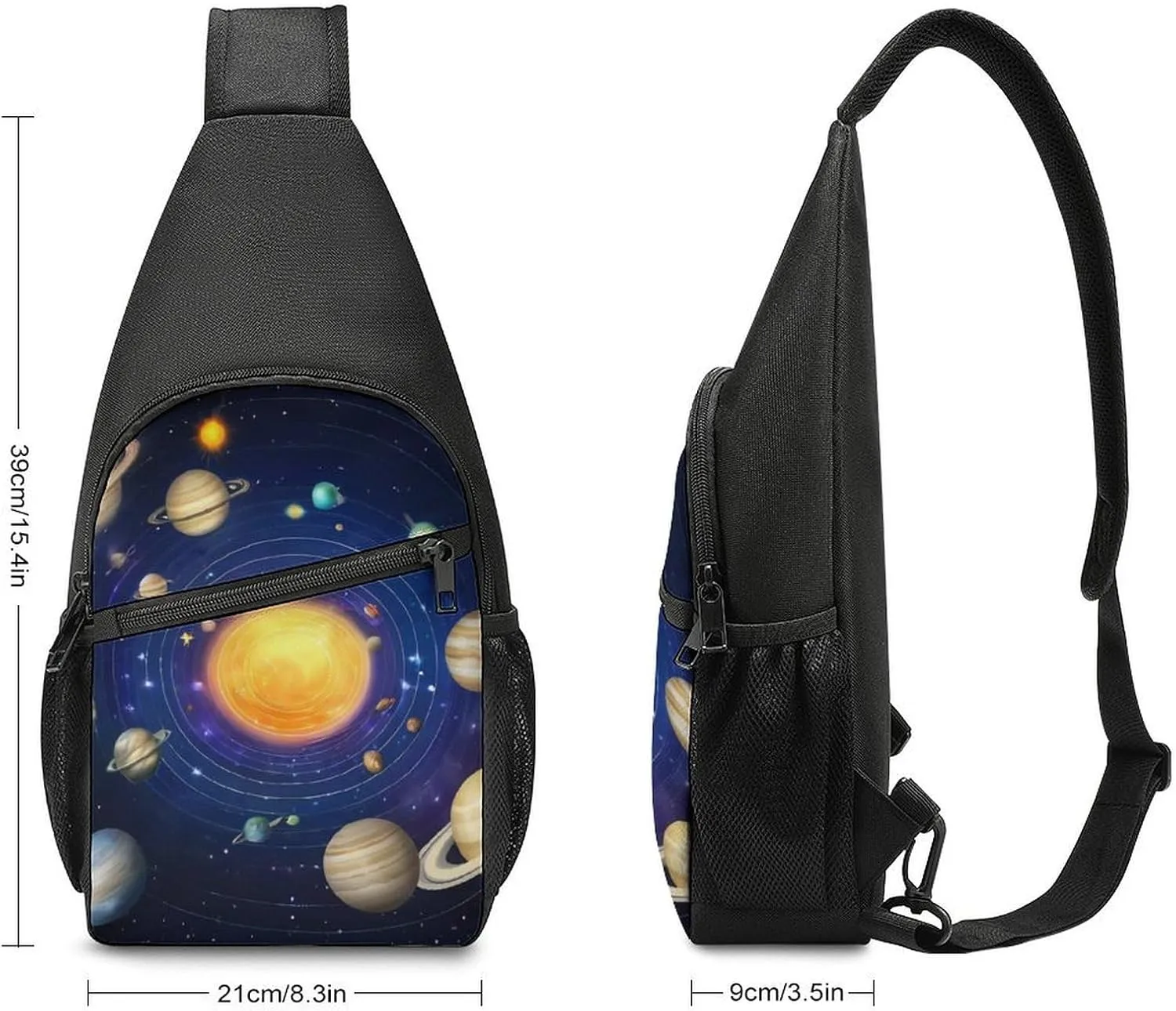 Large Capacity Chest Bag, Galaxy Space Planet Solar System Adjustable Crossbody Sling Bag with Key Leash and Padded Strap, Multi-Pocket Design for Outdoor Sports, Hiking, Travel