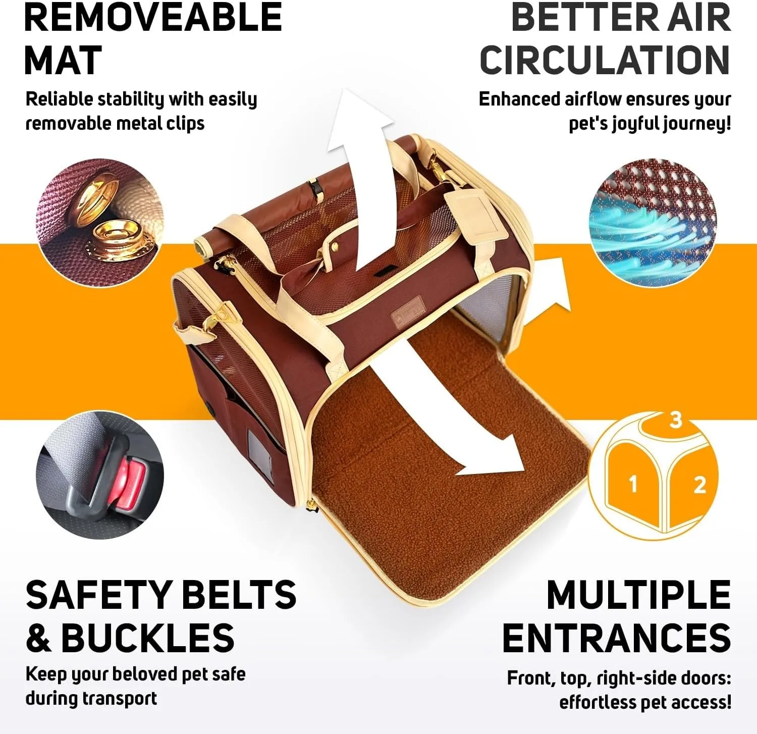 Large Cat Carrier Soft Dog Carrier for Small Dogs Pet Bag Carriers for Cat Dog Travel Bag Large Small Dog Puppy Kitten Rabbit Bunny Airline Approved for Traveling (L Brown)